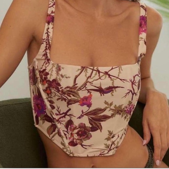 ⭐️  Out From Under Lovestruck Bird Floral Flower Club Romantic Trendy Corset Top - Picture 1 of 3